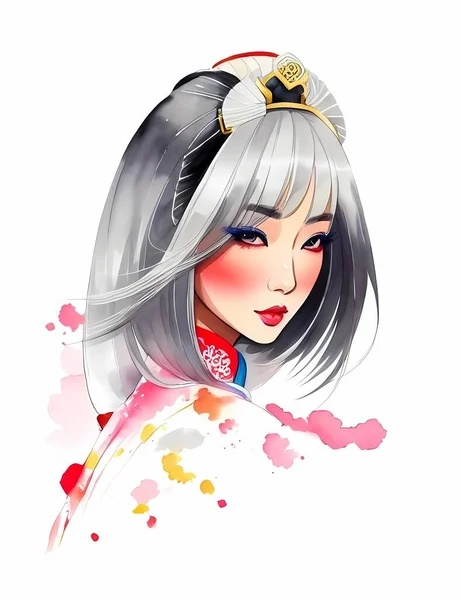Portret Van Japanse Geisha Vrouw Met Traditionele — Stockvector