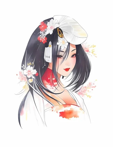 Portret Van Japanse Geisha Vrouw Met Traditionele — Stockvector