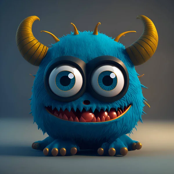 Lindo Monstruo Con Ojo Dos Cuernos Estilo Pixar — Foto de Stock