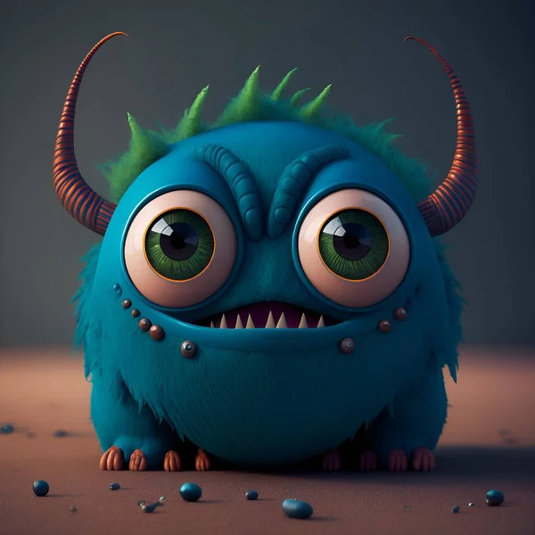 Roztomilé Monstrum Jedním Okem Dvěma Rohy Stylu Pixar — Stock fotografie