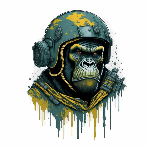 stock vector A Gorilla Wearing an Army Helmet in Artwork Style