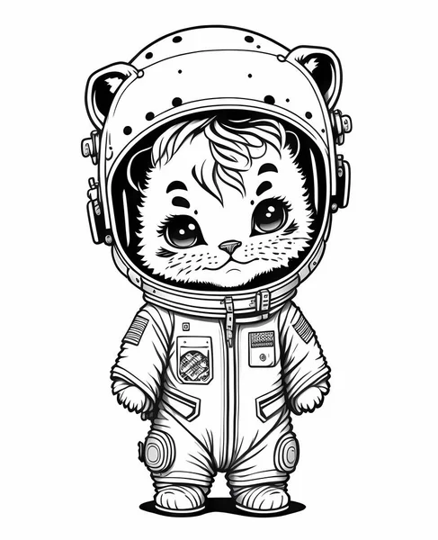 Ένας Αξιαγάπητος Χαρακτήρας Μιας Χαριτωμένης Τίγρης Που Φοράει Στολή Αστροναύτη — Διανυσματικό Αρχείο