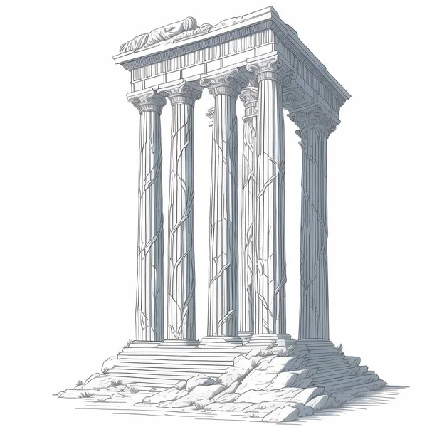 Starożytna Grecka Kolumna Narysowana Uroczym Stylu — Wektor stockowy