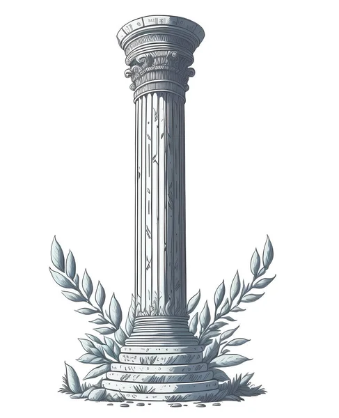 Антична Грецька Колонка Рука Намальована Чарівному Стилі — стоковий вектор