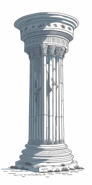 Uma Antiga Coluna Grega Desenhada Mão Estilo Adorável — Vetor de Stock