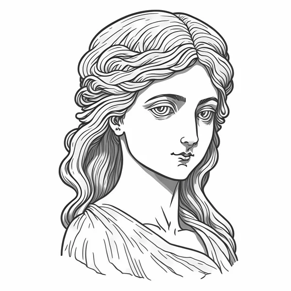 Antique Greek Goddess Bust Hand Drawn Artwork Style — Stock Vector