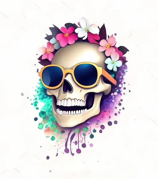 Crâne Mode Avec Éclaboussure Fleur — Image vectorielle