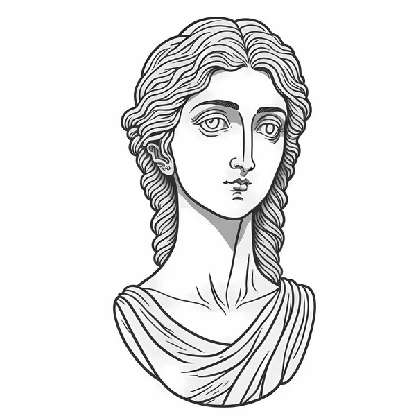Busto Diosa Griega Antigua Dibujado Mano Estilo Obra Arte — Vector de stock