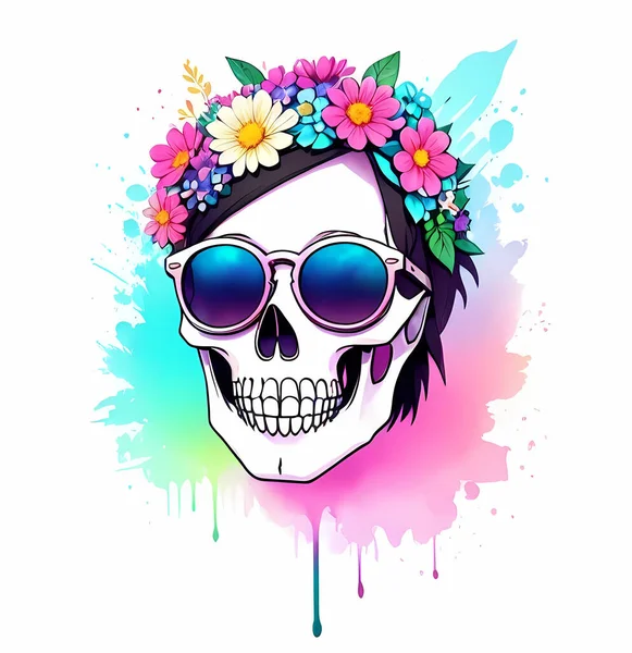 Crâne Mode Avec Éclaboussure Fleur — Image vectorielle