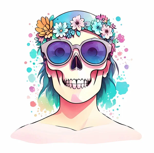 Çiçek Sıçratan Moda Kafatası — Stok Vektör