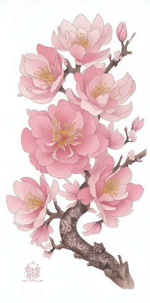 Akvarel Barokní Sakura Větev — Stockový vektor