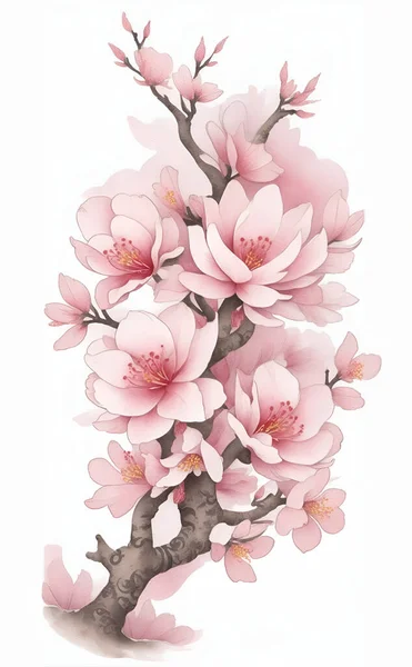Akvarel Barokní Sakura Větev — Stockový vektor