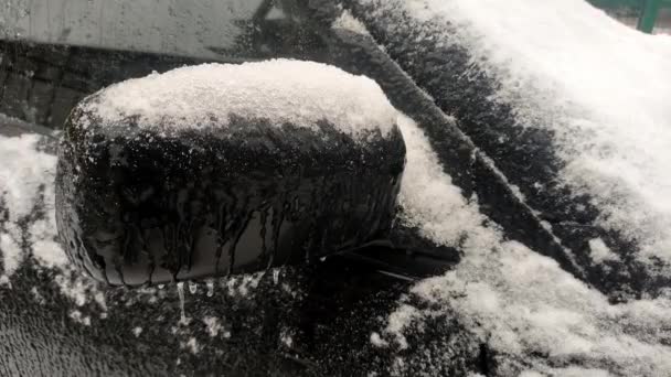 Zimní Auto Sněhu Ledu Mrazivém Dešti — Stock video