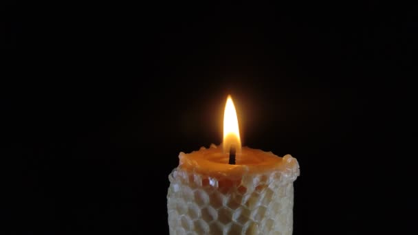 Burning Flame Candle Isolated Black Background — Stockvideo