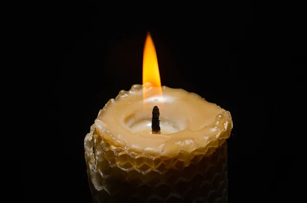 Burning Flame Candle Isolated Black Background — kuvapankkivalokuva