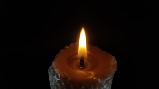 Burning Flame Candle Isolated Black Background — Stock Video