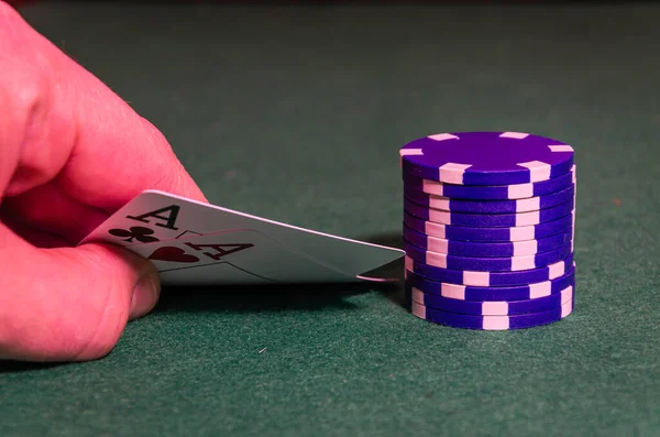 Jetons Cartes Poker Avec Deux Table Poker — Photo