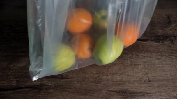 Frutas Saco Plástico Transparente — Vídeo de Stock