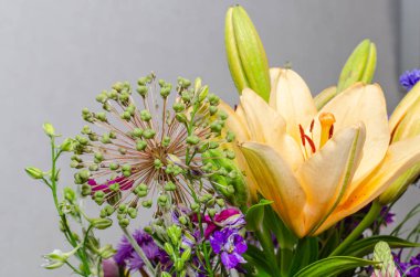 Çok renkli bir buket taze çiçek.