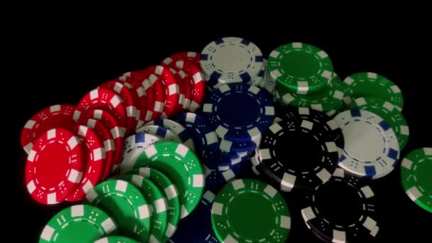 Fichas Póquer Cartas Casino Fondo Negro — Vídeos de Stock