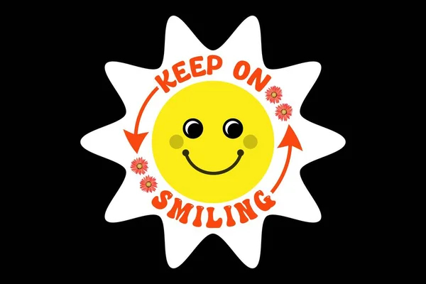 Sun Niedliches Smiley Gesicht Mit Zitaten Weiter Lächeln — Stockvektor