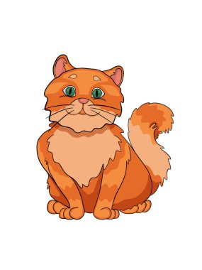 Beyaz arka planda oturan sevimli küçük kedi, vektör çizimi