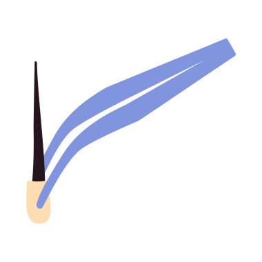 Saç nakli forsepsi sembolü. Cerrahi cımbız saç kökü çıkarıyor. Alopecia tıbbi işlem gereçleri. Saç dökülmesi teşhisi ve nakil konsepti. Vektör illüstrasyonu.