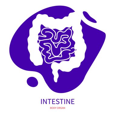 Large and small intestine digestive system icon. Body organ silhouette pictogram on abstract geometric splash. Human anatomy medical symbol. Vector illustration.