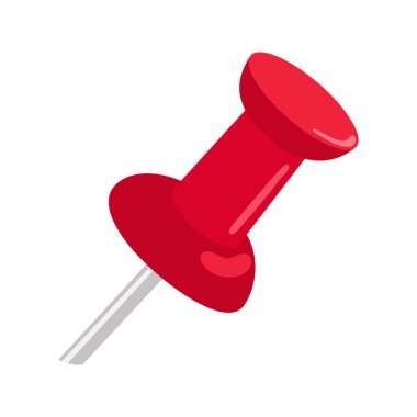 Raptiye simgesi. Başparmak iğnesi ofis malzemesi. Kağıtları, notları ve notları ofislerdeki, okullardaki ya da evlerdeki tahtalara iliştirmek için düz başlı rozet. Beyaz üzerinde izole vektör illüstrasyonu.