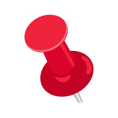 Raptiye simgesi. Başparmak iğnesi ofis malzemesi. Kağıtları, notları ve notları ofislerdeki, okullardaki ya da evlerdeki tahtalara iliştirmek için düz başlı rozet. Beyaz üzerinde izole vektör illüstrasyonu.