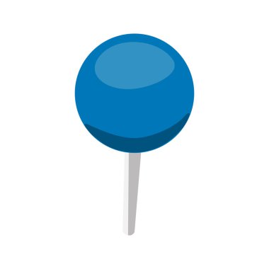 İğne simgesine bas. Thumbtack ofis malzemeleri. Kağıtları, notları ve notları ofislerdeki, okullardaki, evlerdeki tahtalara yapıştırmak için renkli başlıklı sivri uçlu bir iğne. Beyaz üzerinde izole vektör illüstrasyonu.