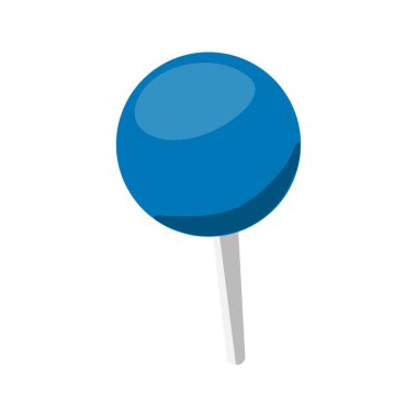 İğne simgesine bas. Thumbtack ofis malzemeleri. Kağıtları, notları ve notları ofislerdeki, okullardaki, evlerdeki tahtalara yapıştırmak için renkli başlıklı sivri uçlu bir iğne. Beyaz üzerinde izole vektör illüstrasyonu.