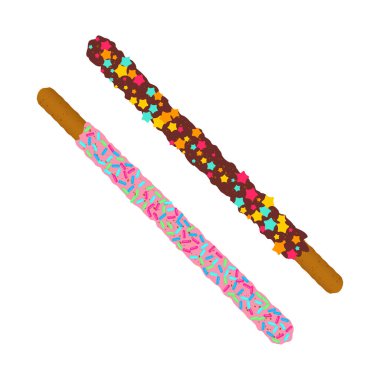 Çeşit çeşit çikolatalı kurabiye çubukları serpiştirilmiş. Kore 'de Pepero Günü' nde şeker patlatma madalyası almış. Farklı aromalı şekerli bisküviler. Vektör illüstrasyonu