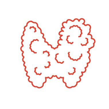 Tiroid bezi büyütme ikonu. Tiroid hormonları dengesizlik gösterir. Endokrin sistem hastalığı. Hipertiroidizm ve hipotiroidizm. Tamam ve az aktif bir organ. İzole edilmiş doğrusal vektör çizimi.