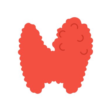 Tiroid bezi büyütme ikonu. Tiroid hormonu fonksiyon bozukluğu. Endokrin sistem dengesizliği. Hipertiroidizm ve hipotiroidizm hastalıkları. Metabolizma kontrolü. İzole edilmiş düz vektör çizimi.