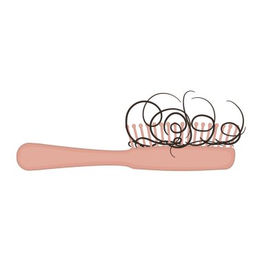 Saç dökülme ikonu. Bir tutam saçla saç fırçası. Tarağın üstüne iplikler düştü. Alopecia problem sembolü. Tımar ve saç bakım konsepti. Tıbbi vektör illüstrasyonu.