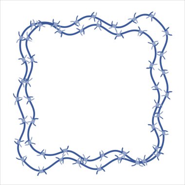 Dikenli tel örgü çerçeve çizimi. Keskin dikenli dikenli tel bariyer bölgesi. Koruma ve güvenlik kavramı. Vektör illüstrasyonu.