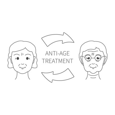 Woman after anti-age treatment. Botox injections and stimulating collagen production procedures. Fine lines and wrinkles reduction. Beauty and rejuvenation concept. Linear vector illustration. clipart