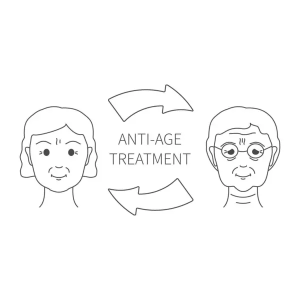 Woman after anti-age treatment. Botox injections and stimulating collagen production procedures. Fine lines and wrinkles reduction. Beauty and rejuvenation concept. Linear vector illustration.