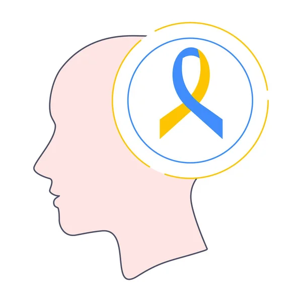 Значок Осознания Синдрома Дауна Женская Голова Видом Сбоку Голубым Желтым Лицензионные Стоковые Иллюстрации
