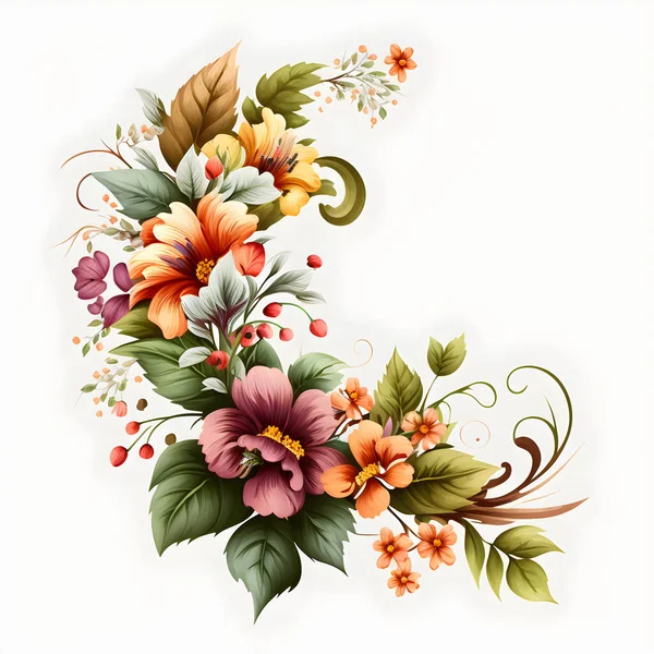 Akwarela Ręcznie Malowane Rogu Kwiat — Zdjęcie stockowe