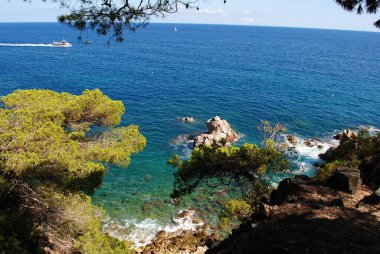 Mayorka, İspanya 'daki Cala Brada plajının güzel manzarası.