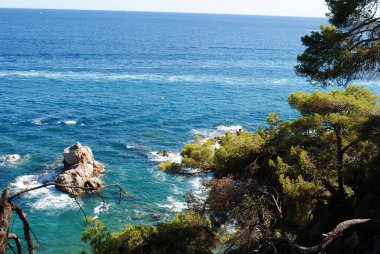 Denizde tepeden güzel Wiev ve İspanya 'da yeşil ağaçlar