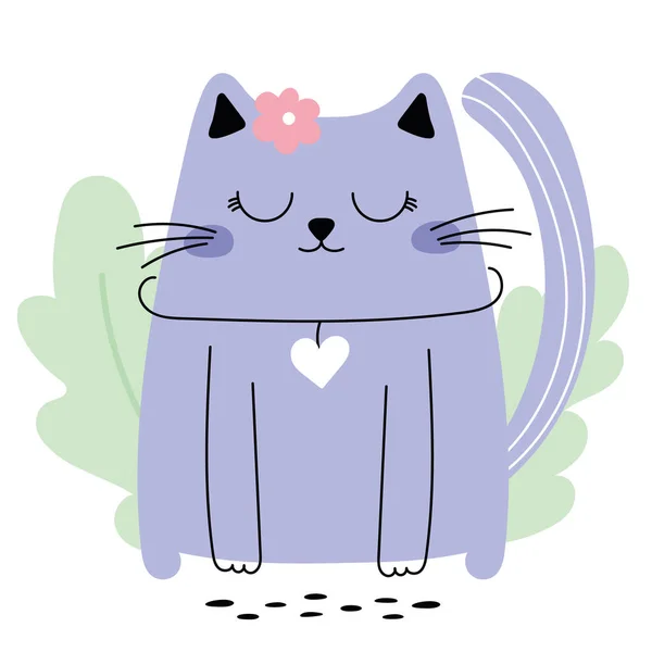 Vector Illustration Cute Cat Plants Fashion Funny Kitten Illustration — Stock Vector