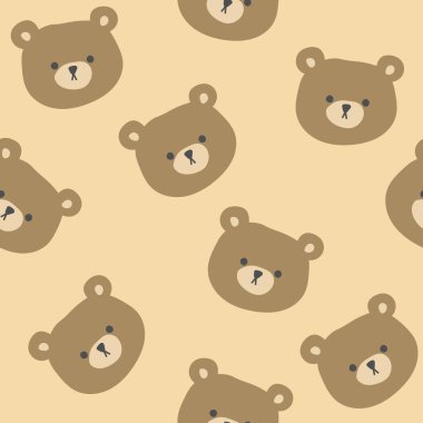 Seamless childish pattern with cute bear faces. Great for fabric, textile, apparel. Vector illustration clipart