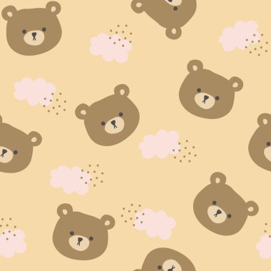 Sevimli ayıların pürüzsüz deseni. Ayılarla el çizimi vektör çizimi. Çocuklar için ya da bebek gömleği tasarımı, moda deseni, moda grafiği, tişört, çocukların giydiği.