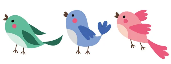 Oiseaux Multicolores Mignons Beaux Oiseaux Printemps Avec Beaux Becs Joues — Image vectorielle