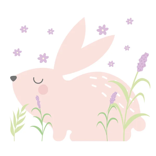 Cute Bunny Vector Illustration Cute Hand Drawn Spring Bunny Flowers — Stock Vector