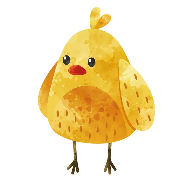 Cute Akwarela Żółty Kurczak Białym Tle Ręcznie Rysowane Kartki Okolicznościowe — Wektor stockowy
