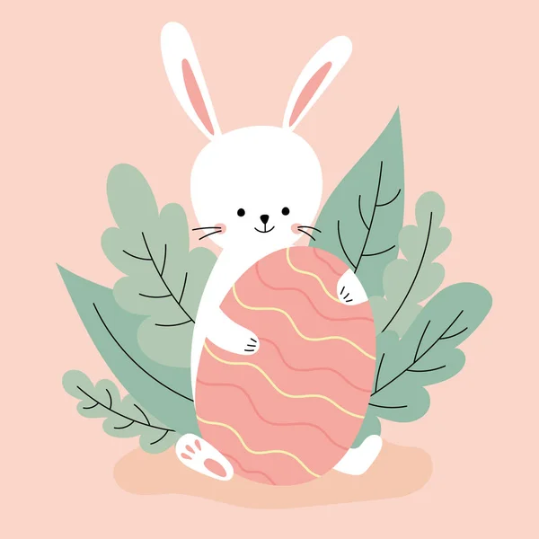 Білий Пасхальний Кролик Пастельних Тонах Великодні Яйця Векторні Ілюстрації Мила — стоковий вектор